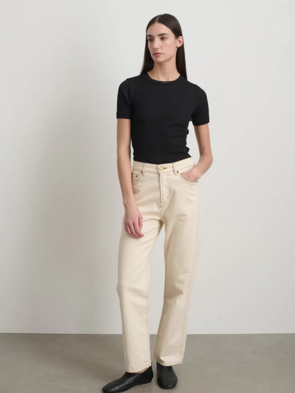 B Sides Jeans Plein Relaxed Straight Clair Denim 100% Cotton HIgh Rise White 28
